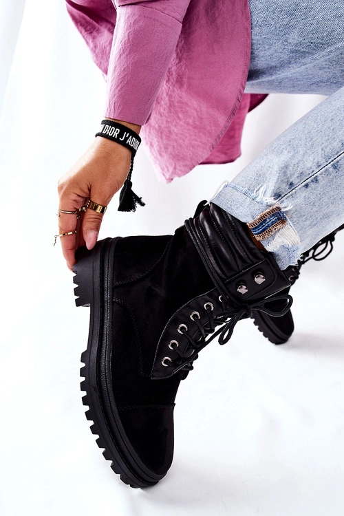 Botki Damskie Workery Zamszowe Czarne Deliopis