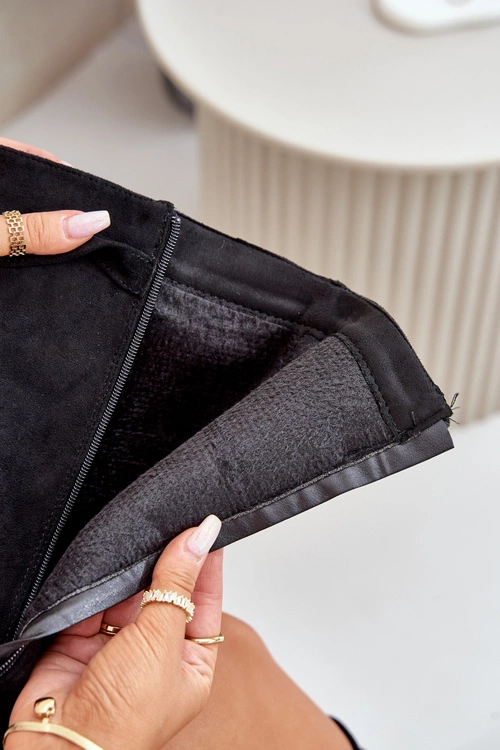 Kozaki Damskie Eko Zamszowe Z Wywiniętą Cholewką Na Słupku Czarne Bralise