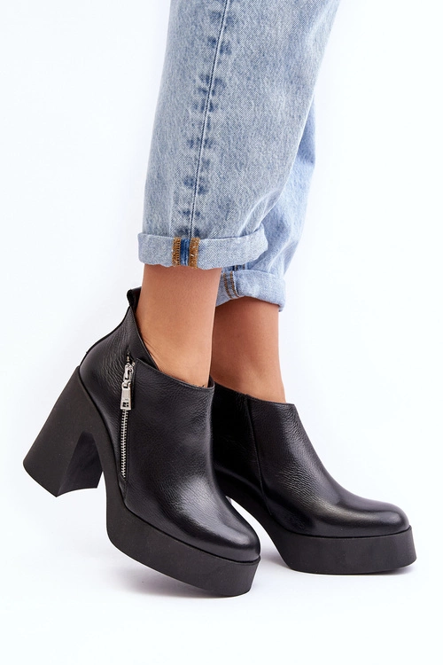 Botki Damskie Na Masywnym Słupku Z Suwakiem 1755 Zazoo Czarne