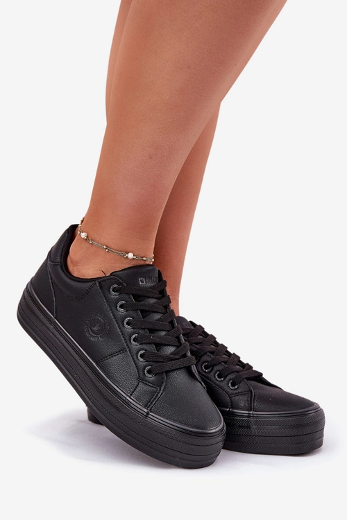 Eko Skórzane Trampki Damskie Na Platformie Big Star RR274299 Czarne