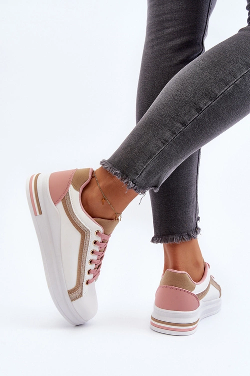 Sneakesy Damskie Z Brokatem Beżowe Elnami