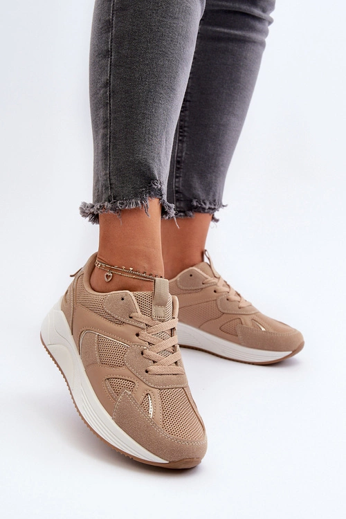 Sneakersy Damskie Na Platformie Brązowe Lenivia