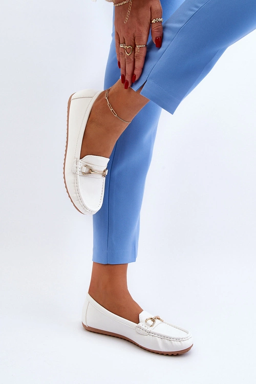 Damskie Klasyczne Mokasyny Z Ozdobą Białe Ainslee