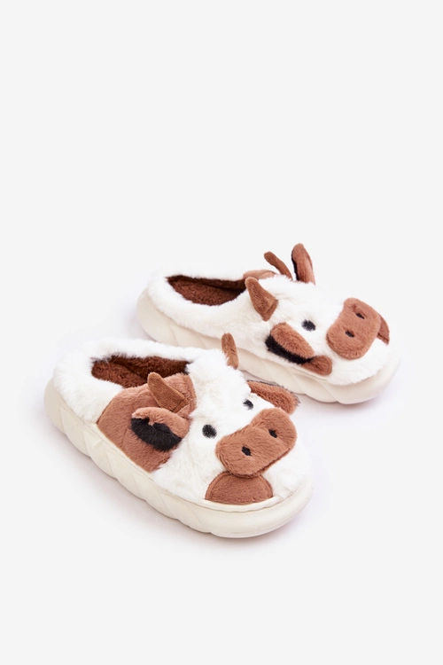 Dziecięce Futrzane Kapcie Z Motywem Krowy Brązowe Tamorrin