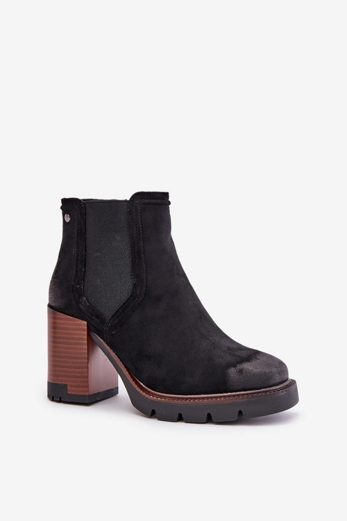 Ocieplane Botki Damskie Na Słupku Z Eko Zamszu Vinceza 58356 Czarne