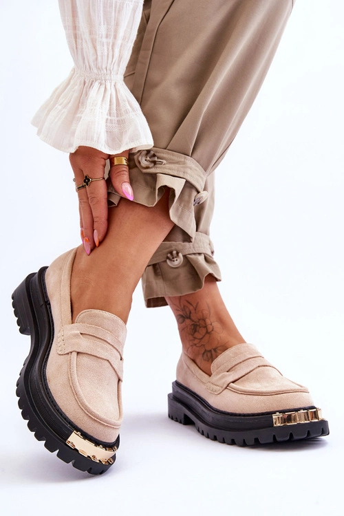 Klasyczne Zamszowe Mokasyny Z Ozdobą Beżowe Monaro