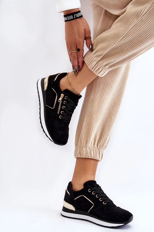 Zamszowe Buty Sportowe Na Platformie Czarne Riverside