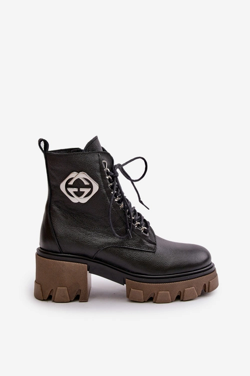 Zazoo 60376 Skórzane Ocieplane Botki Na Suwak Czarne