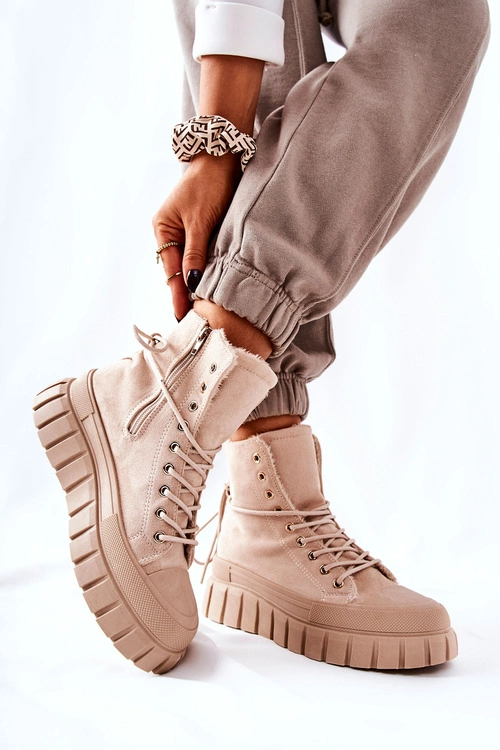 Ocieplane Trampki Na Platformie Beżowe Marlow
