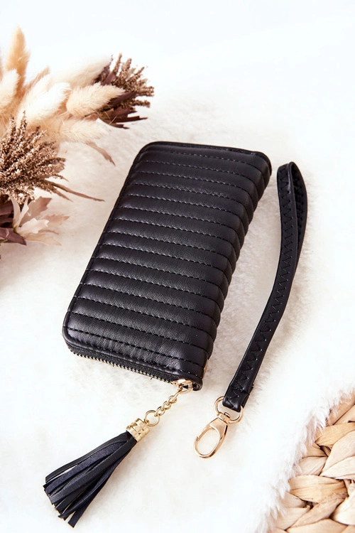 Pikowany Portfel Z Frędzelkiem Czarny