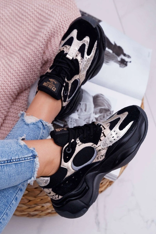 Damskie Sportowe Obuwie Big Star by Daniel Lopez Czarno Złote FF274A524