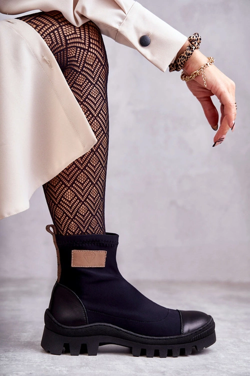 Damskie Materiałowe Botki Nicole 2703 Czarne