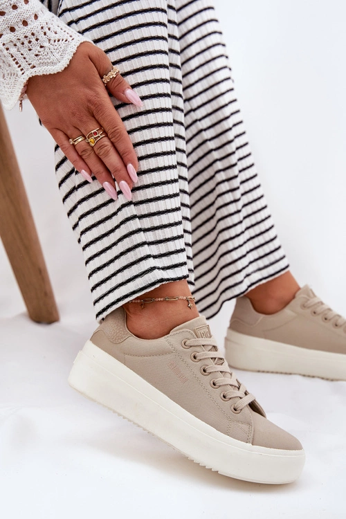 Materiałowe Trampki Damskie Na Platformie Big Star RR274465 Beżowe