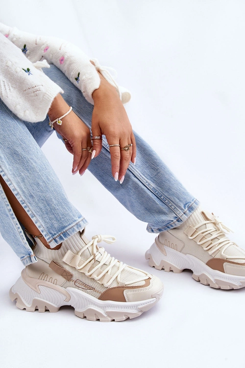 Damskie Sneakersy Skarpetkowe Wsuwane Beżowe Keaton