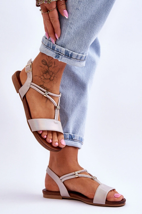 Sandały Damskie Płaskie S.Barski KV-541-120 Złote