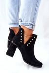 Damskie Zamszowe Botki Z Wycięciami Lewski Czarne 3075