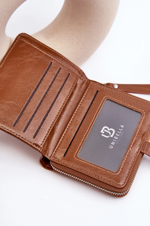 Damski Lakierowany Portfel Portmonetka Z Ekoskóry Brązowy Zalirna