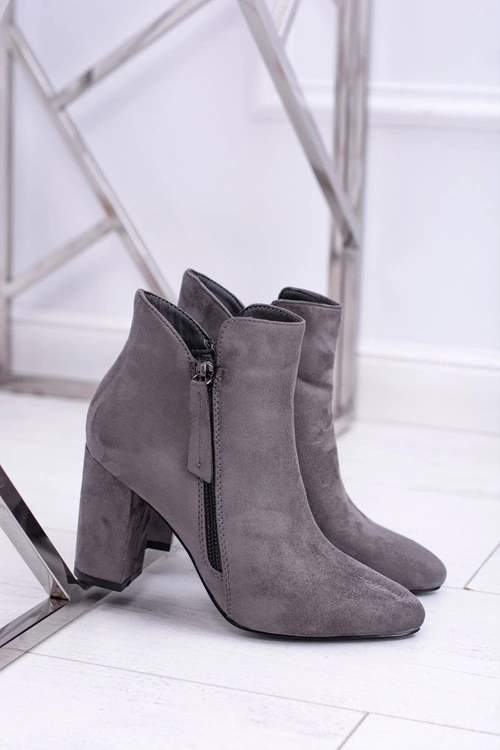 Damskie Botki Szare na Słupku Zamszowe Egida