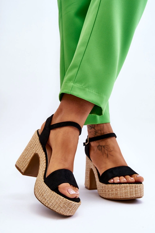 Wygodne Zamszowe Sandały Na Masywnym Słupku Czarne Elishia