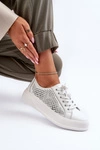 Skórzane Sneakersy Damskie Na Platformie Białe S.Barski LR505