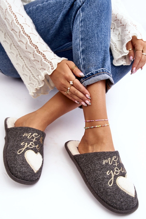 Damskie Klasyczne Kapcie Wsuwane Ocieplane Szare Mabira