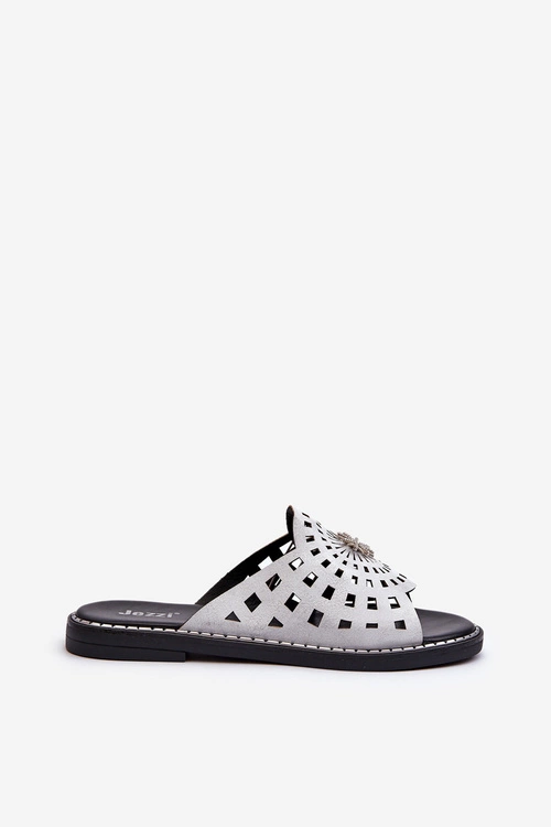 Błyszczące Klapki Damskie Na Płaskim Obcasie Z Ozdobą Srebrne Ebirena