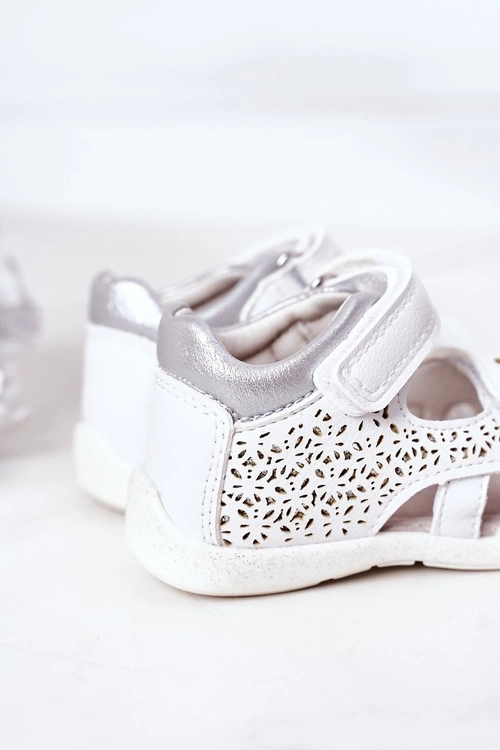 Dziecięce Skórzane Sandały Na Rzepy Białe Meera