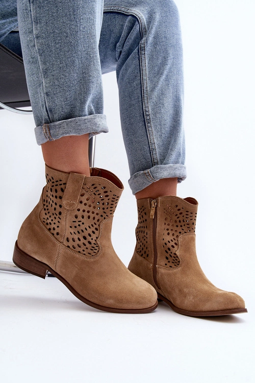 Damskie Ażurowe Botki Lewski Shoes 3305/2 Beżowe