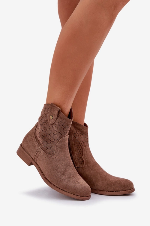 Ażurowe Botki Na Płaskim Obcasie S.Barski HY51-063 Brązowe