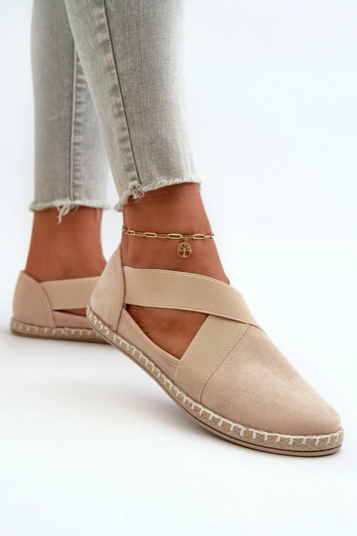 Espadryle Damskie Z Elastycznymi Paskami Eko Zamszowe Beżowe Phaedrana