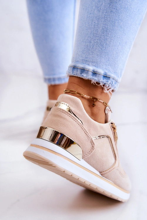 Zamszowe Buty Sportowe Na Platformie Jasnobeżowe Riverside