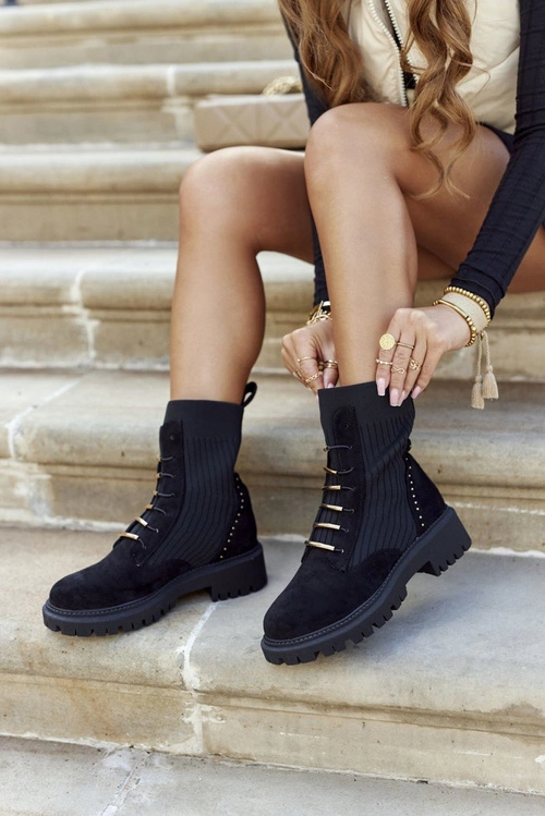 Damskie Botki Workery Wsuwane Czarne Maxine