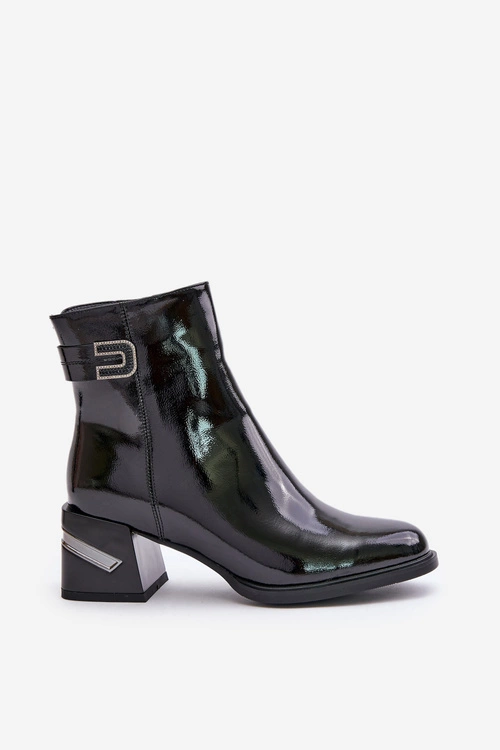 Lakierowane Botki Na Obcasie Ocieplane MR880-093 Czarne