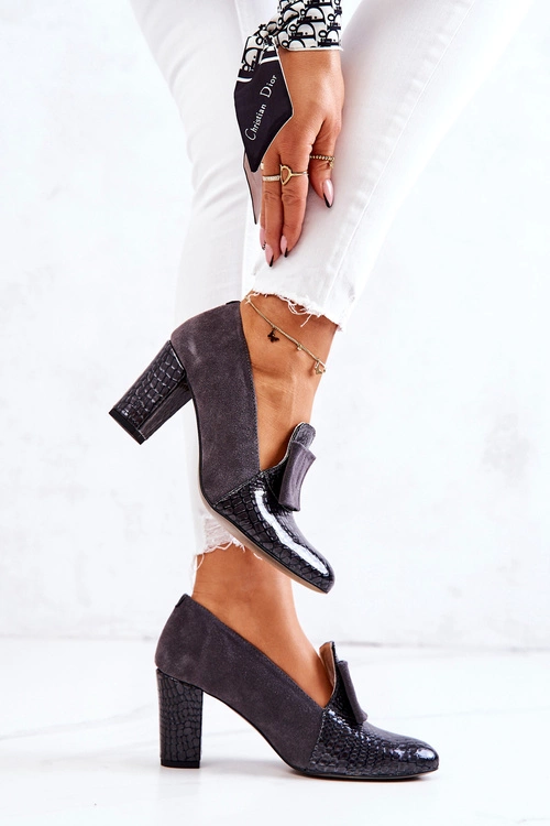 Zamszowe Wężowe Czółenka Szare Kathleen