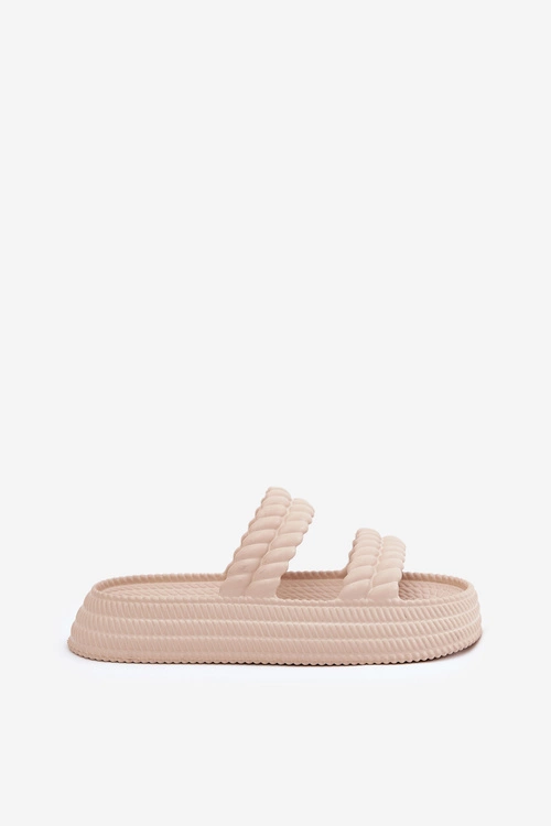 Piankowe Lekkie Klapki Damskie Na Platformie S.Barski ZK51-001 Beżowe