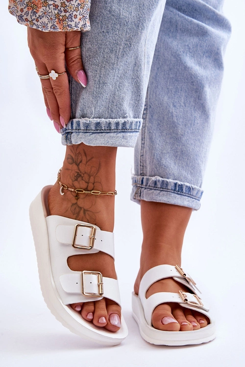 Damskie Klapki Na Platformie Z Paskami Białe Clever