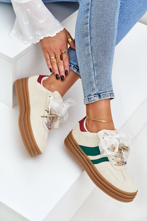 Sneakersy Damskie Z Przypinkami Beżowe Jariana