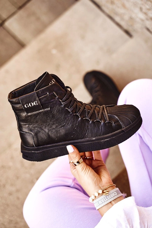 Damskie Sportowe Skórzane Obuwie GOE Czarne GG2N3050