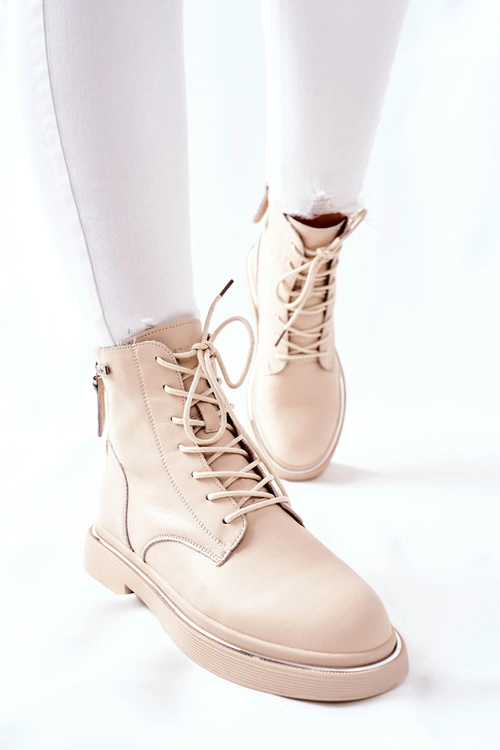 Damskie Skórzane Botki GOE II2N4015 Beżowe