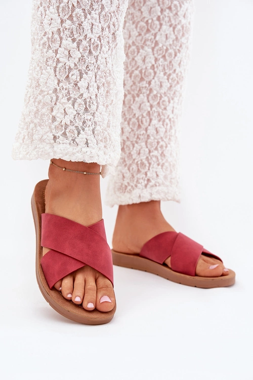 Klapki Damskie Z Eko Skóry Bordowe Lorana