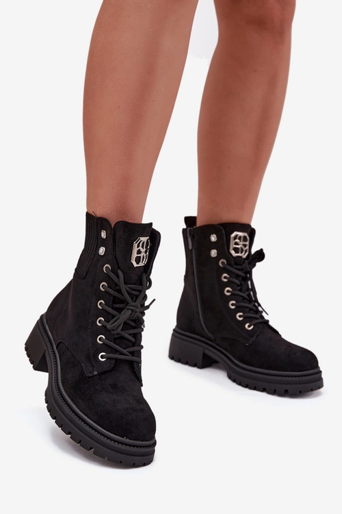 Botki Workery Damskie Ocieplane Z Ozdobami Czarne Olivira