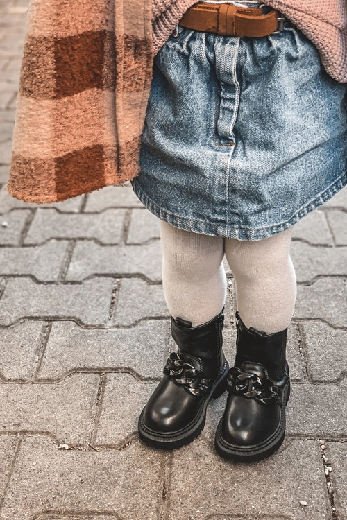 Dziecięce Botki Ocieplane Łańcuch Czarne Hinea