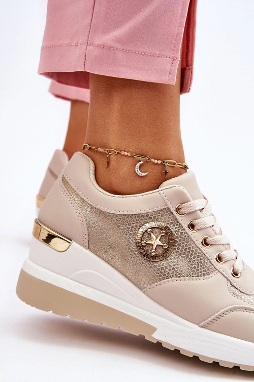 Modne Sneakersy Na Koturnie Beżowe Jaliyah