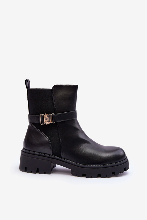 Skórzane Botki Sztyblety Damskie Czarne Elspetia