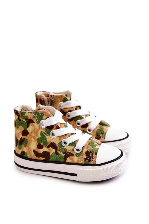 Dziecięce Wysokie Trampki Na Suwak Beżowo-Zielone Filemon