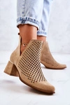 Zamszowe Ażurowe Botki Lewski Shoes 3165 Beżowe