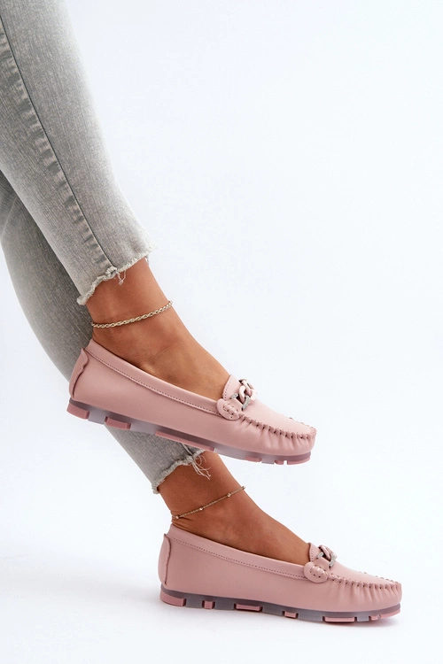 Skórzane Mokasyny Damskie Z Ozdobą Różowe S.Barski LR339