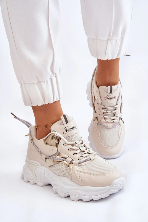 Damskie Buty Sportowe Sznurowane Na Platformie Beżowe Minea