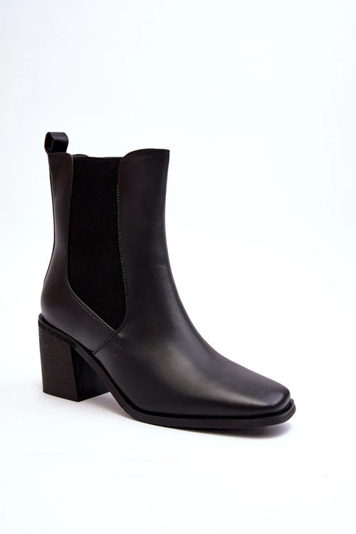 Damskie Botki Na Obcasie Ekoskóra Czarne Creazza