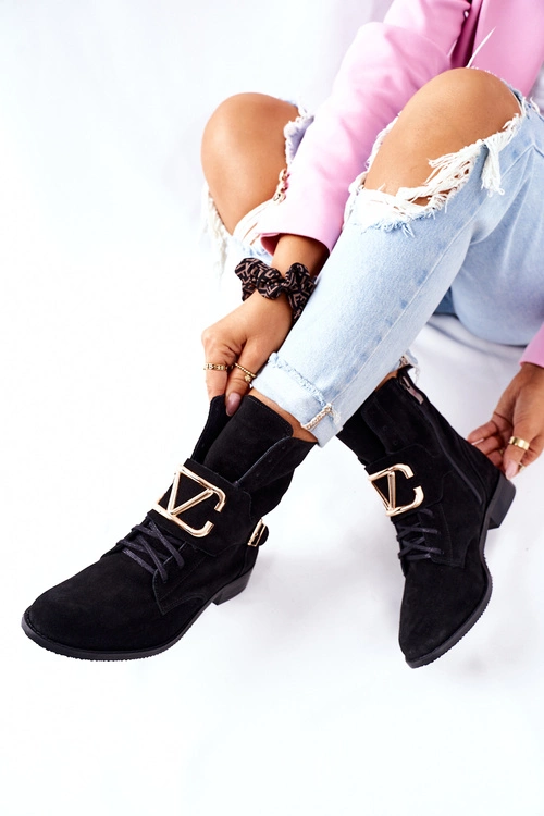 Botki Damskie Zamszowe Czarne Nicole 2676